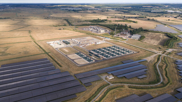 Aerial view of BESS at Solar Park in Faversham, UK