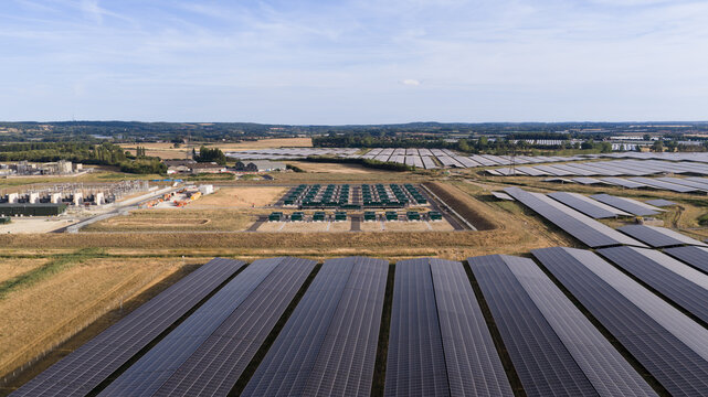 Aerial view of BESS at Solar Park in Faversham, UK