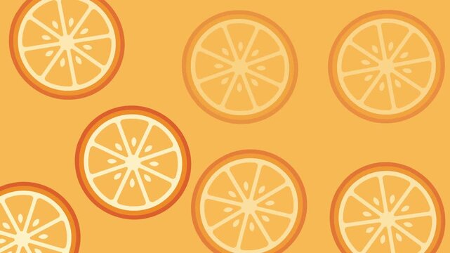 Flat illustration of orange slices on a yellow background.