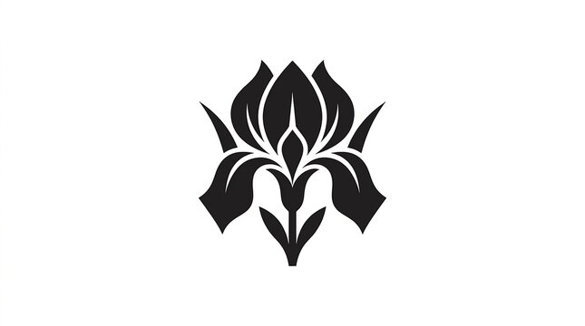 Black and white iris flower silhouette icon