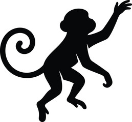 Black silhouette of a cute monkey climbing or reaching with a long curly tail isolated icon © NurMohammod