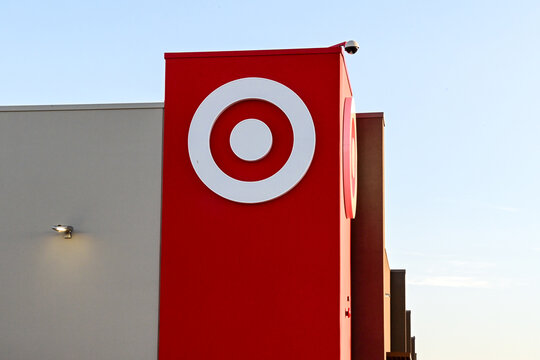 Target store logo displayed on the exterior of a retail facility, illustrating big-box retail, consumer shopping, commercial property, and national chain branding
