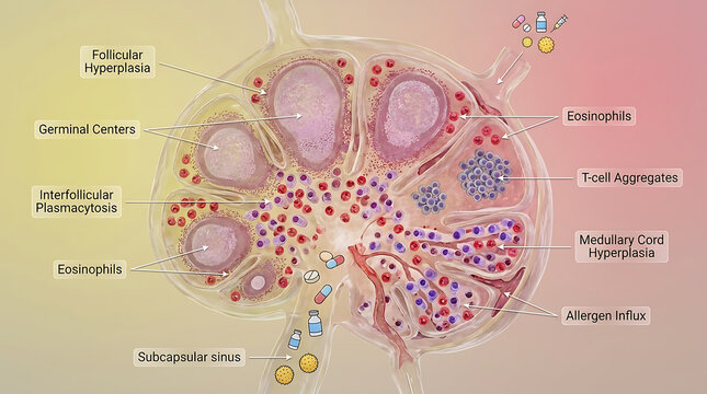 Transparent Allergic Lymphadenopathy with Follicular Hyperplasia and Germinal Center Expansion