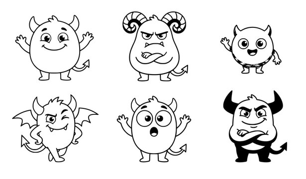 Cute Devil Monster Cartoon Character Vector Set
