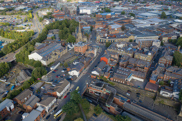 Fototapeta premium Aerial Image of Historic Bury Town Centre and Urban Street Network