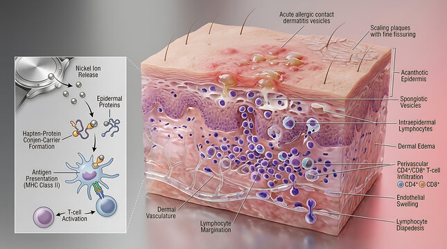 Transparent Nickel Allergic Contact Dermatitis with Spongiotic Vesiculation and T-Cell Infiltration