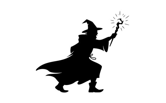 Wizard with magic staff vector silhouette