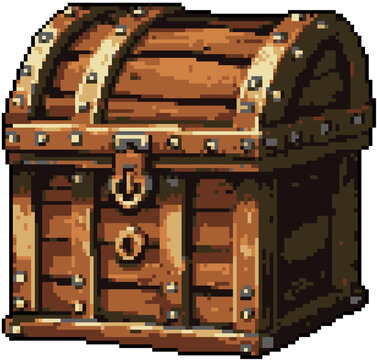 Pixel art wooden treasure chest