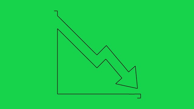 Business downward graph drawing animation on green background representing economic crisis.