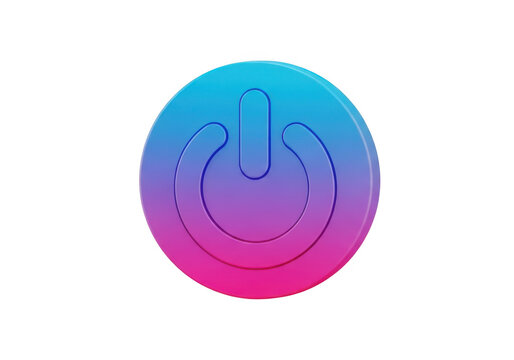 Modern power button icon with vibrant blue and purple gradient, 3D circular start switch, minimalist technology interface element