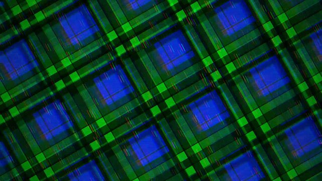 Abstract digital grid with glowing green and blue neon moire pattern animation loop