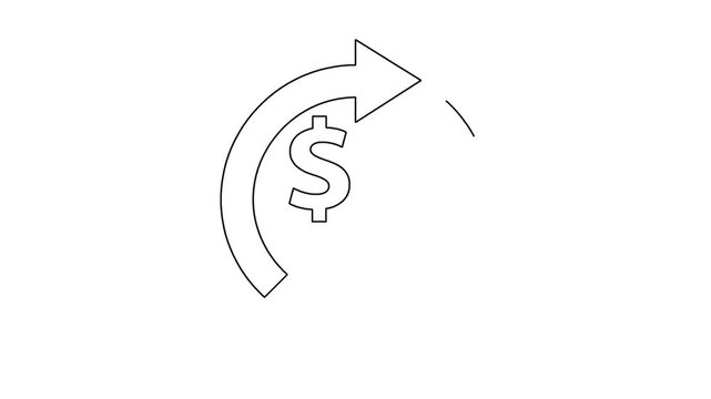 Currency exchange arrow icon animation with dollar and euro symbols on white background.