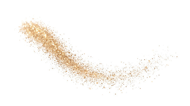 Swirling trail of golden glitter particles on a black and white isolated on png transparent background
