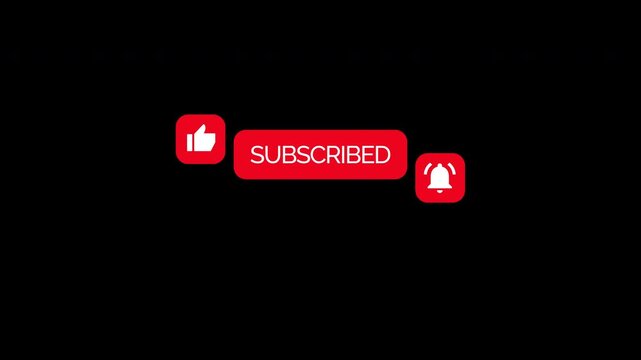 Animated YouTube Subscribe Button for Video Overlay. Like Subscribe Bell Notification Button, subscribe to channel. Transparent Screen