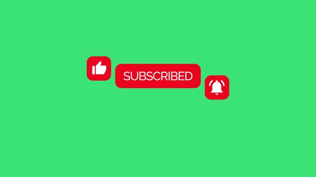 Animated YouTube Subscribe Button for Video Overlay. Like Subscribe Bell Notification Button, subscribe to channel. Green Screen 