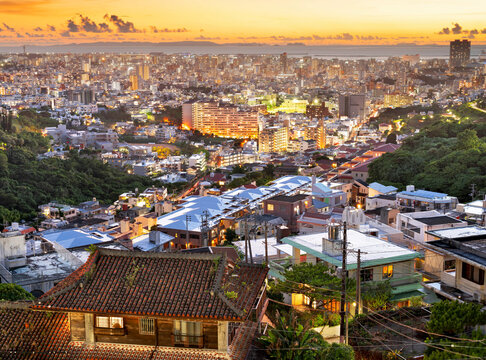 Naha, Okinawa, Japan downtown city skyline at dusk 149
