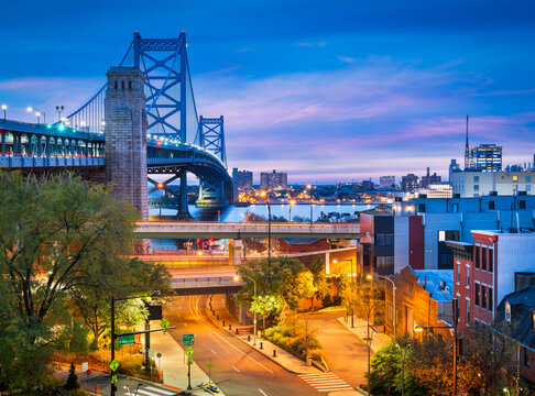 Philadelphia, Pennsylvania, USA at Benjamin Franklin Bridge spanning the Delaware River 107