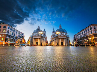 Twin Churches of Piazza del Popolo in Rome, Italy at twilight 52 © Richard Kovacs photo