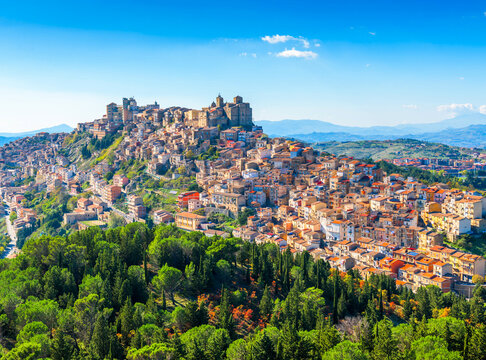 Troina, Sicily, Italy hilltop townscape above the trees 64