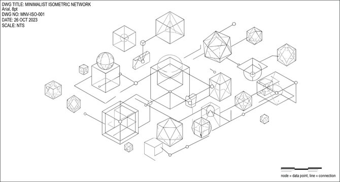Minimalist Isometric Network Technical CAD Drawing Vector Illustration for Engineering and Design