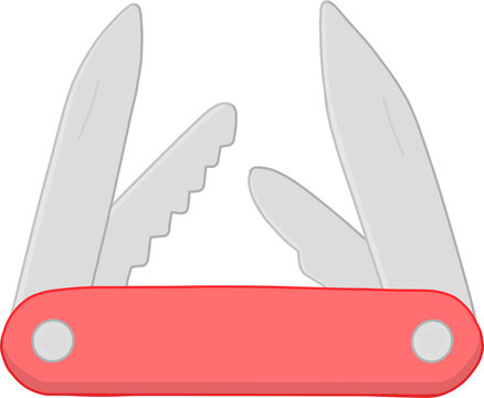 Red pocket knife or multi-tool camping knife illustration