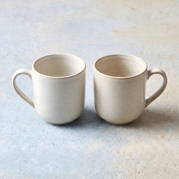 Minimalist ceramic mugs, beige stoneware coffee cups, rustic pottery set