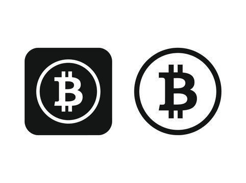 Bitcoin digital currency symbol icons presented as minimalist black and white flat vector graphic design elements