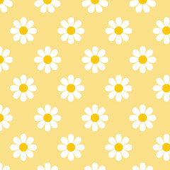 Fototapeta premium White Daisy Seamless Pattern on Yellow Background
