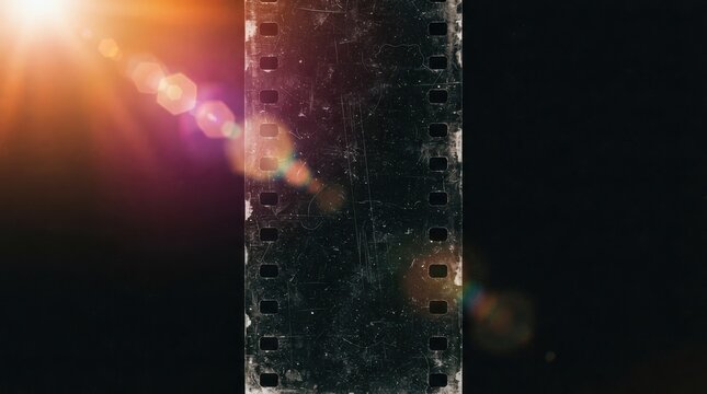 Old grunge film strip with light leak and lens flare effect