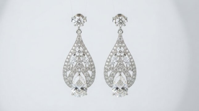 Pair of elegant drop earrings with diamonds and gemstones