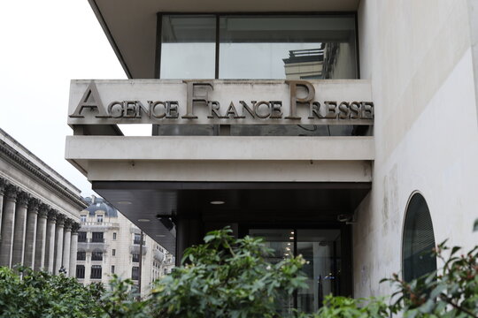 Paris, France - January 25, 2026. The facade of the AFP, the National Press Agency of France. 