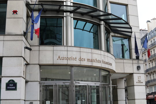 Paris, France - January 25, 2026. The facade of the AMF, the financial market authority of France. 