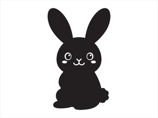 Fototapeta premium A cute black silhouette of a cartoon rabbit with large eyes isolated on a white background