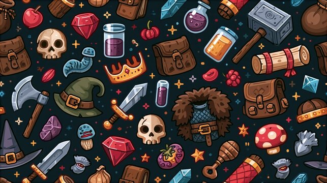 Halloween Magic Objects Seamless Pattern Design Elements