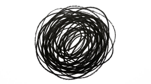 Hand-drawn black ink swirl abstract spiral isolated on transparent background for design elements