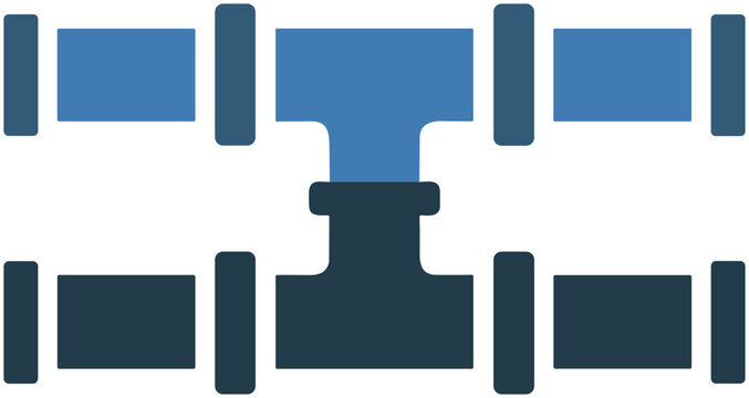 Plumbing system icon: T-junction pipe fitting, industrial pipeline connection