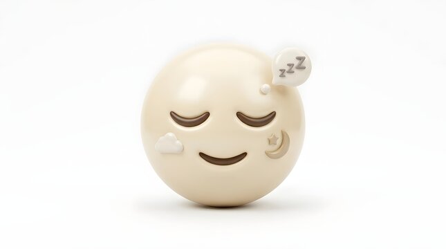 Peaceful 3D sleepy emoji face with closed eyes and zzz bubble on white background