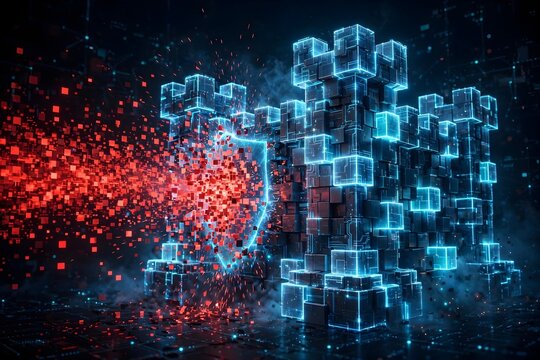 Digital Blocks With Light Effects And Particles