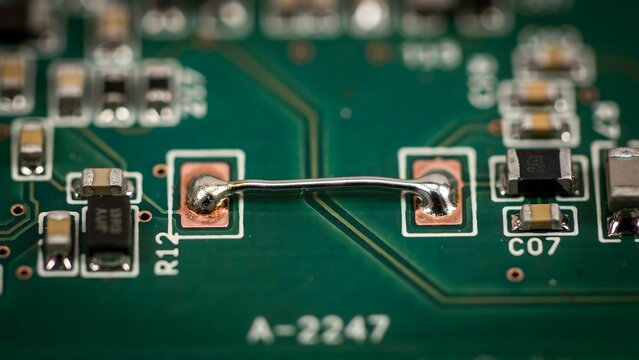 Macro Shot of Circuit Board with Electronic Components and Connections