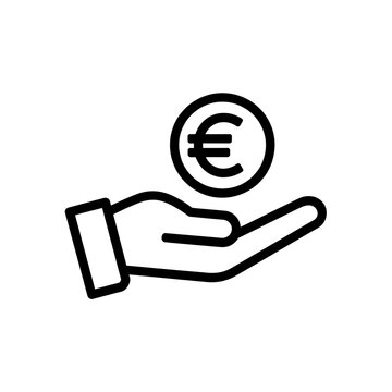 Hand holding a euro coin symbol icon