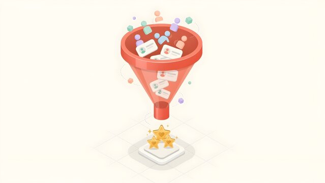 Sales Funnel Processing User Profiles into High Rating Reviews Vector Illustration