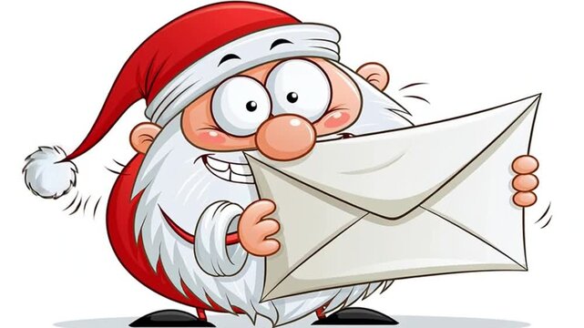 Cute cartoon adorable Santa with an envelope, on a white background. Christmas flat design. Christmas animation.