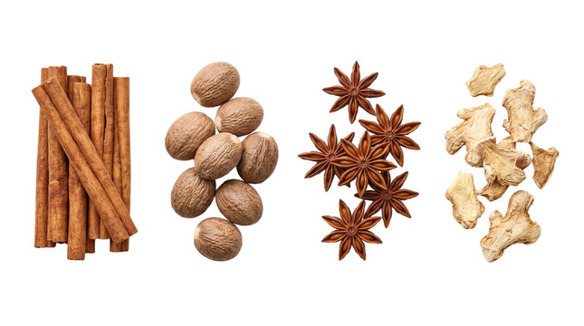 cinnamon nutmeg anise ginger isolated on transparent background png