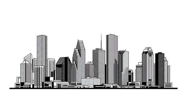 Houston Texas city skyline vector illustration in black and white