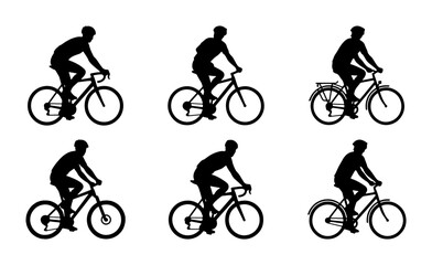 Naklejka premium Six Bicycle Rider Silhouettes, Cycling Vector Icons, Sport and Recreation