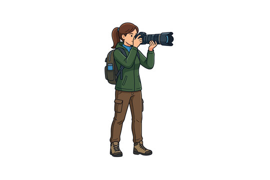 Female Photographer with Camera Vector Illustration