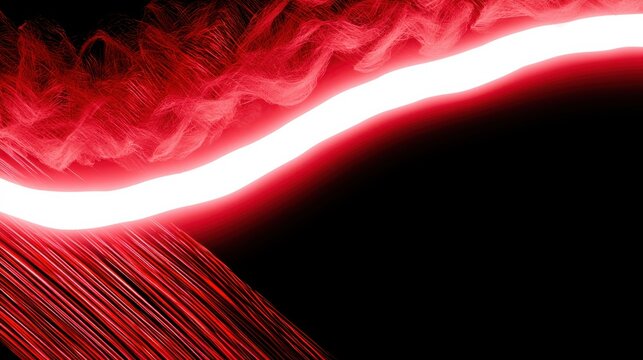 Abstract red light trails and glowing energy waves on a deep black background