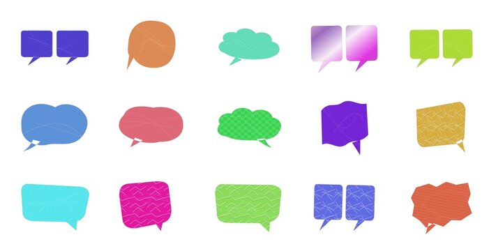 Speech bubbles and thought clouds in various shapes and artistic textures isolated on a white background for design and communication