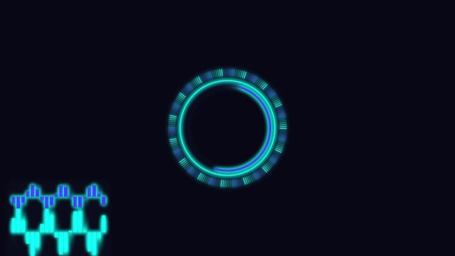 Abstract Sci-Fi Cyan Circular Loading Gauge with Sound Wave Grid Motion Graphic