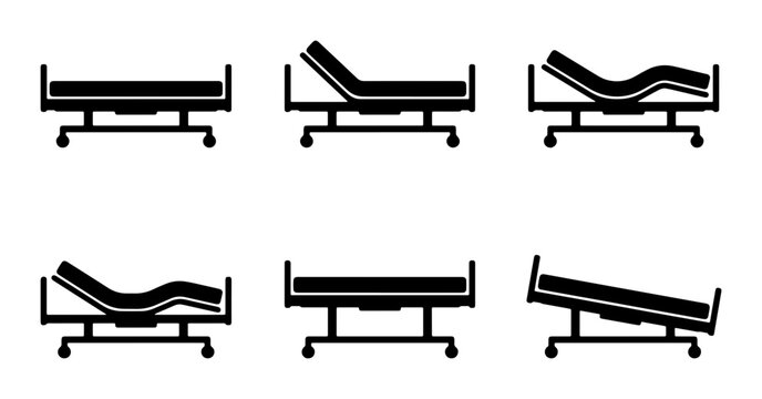 Adjustable Hospital Beds, Medical Cots, Patient Care Furniture, Healthcare Equipment Icons